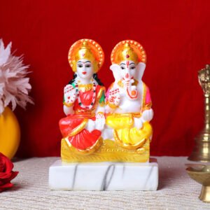 Laxmi-Ganesh Idol Showpiece for Home Decor (Multicolor) Marble – 7 Inch - Image 1