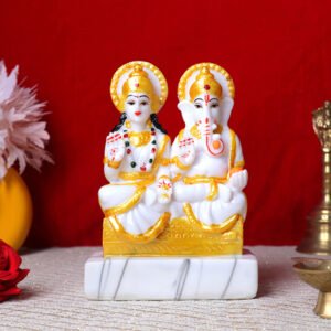 Laxmi-Ganesh Idol Showpiece for Home Decor (White) Marble – 7 Inch - Image 1