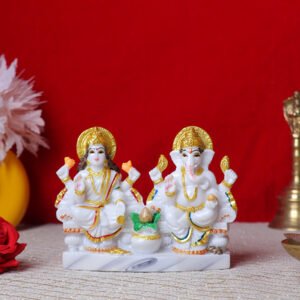 Laxmi-Ganesh Idol Showpiece for Home Decor (White) Marble – 4.5 Inch - Image 1