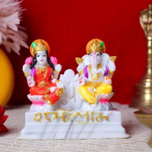 Laxmi-Ganesh Idol Showpiece for Home Decor (Multicolor) Marble – 4 Inch - Image 1