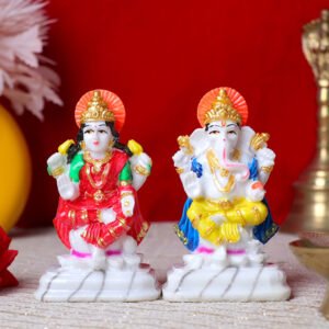 Laxmi-Ganesh Idol Showpiece for Home Decor (Multicolor) Marble – 4 Inch - Image 1