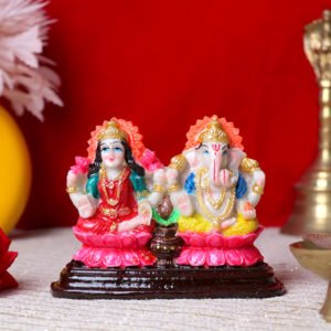 Laxmi-Ganesh Idol Showpiece for Home Decor (Multicolor) Marble – 3.5 Inch - Image 1