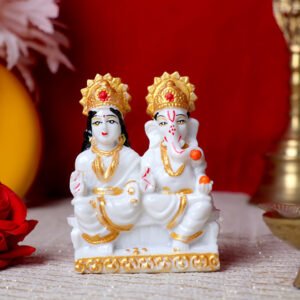 Laxmi-Ganesh Idol Showpiece for Home Decor (White) Marble – 3.5 Inch - Image 1
