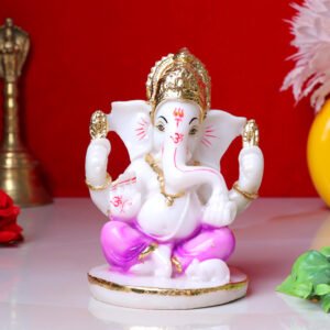 Lord Ganesha Idol Showpiece for Home Decor (Golden Foil) Marble – 5 Inch - Image 1