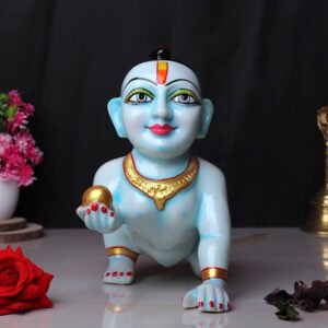 Laddu Gopal Krishna Idol Showpiece for Home Decor (Blue) Marble - 8 Inch - Image 1