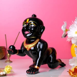 Laddu Gopal Krishna Idol Showpiece for Home Decor (Black) Marble - 8 Inch - Image 1