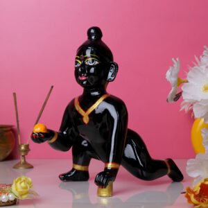 Laddu Gopal Krishna Idol Showpiece for Home Decor (Black) Marble - 9 Inch - Image 1