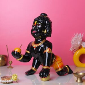 Laddu Gopal Krishna Idol Showpiece for Home Decor (Black) Marble - 12 Inch - Image 1