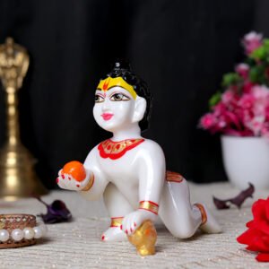 Laddu Gopal Krishna Idol Showpiece for Home Decor (White) Marble - 6 Inch - Image 1