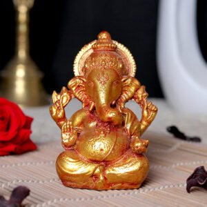 Lord Ganesha Idol Showpiece Especially for Car Dashboard (Golden) Polyresin - 3 Inch - Image 1
