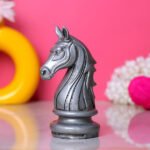 Chess Horse Showpiece for Home Decor (Silver) Polyresin - 4 Inch