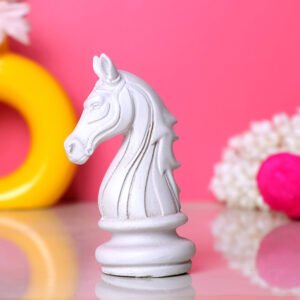 Chess Horse Showpiece for Home Decor (White) Polyresin - 4 Inch - Image 1