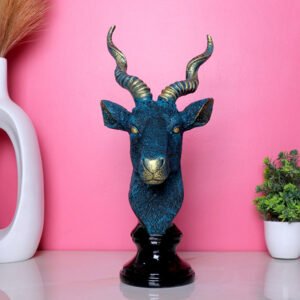 Antique Deer Face Showpiece for Home Decor (Blue & Black) Polyresin- 12 Inch