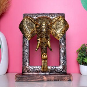 Antique Elephant Face Showpiece for Home Decor (Polyresin) - 7.5 Inch