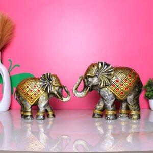 Antique Elephany Set Showpiece for Home Decor (Set of 2) Polyresin - 9 Inch
