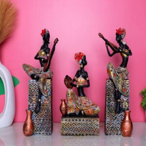 Antique African Lady Showpiece for Home Decor (Set of 3) Polyresin - 14.5 Inch - Image 1