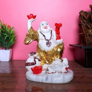White & Gold Laughing Buddha Statue - 17cm Feng Shui Decor