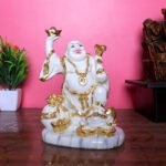 White & Gold Laughing Buddha Statue - 17cm Feng Shui Decor