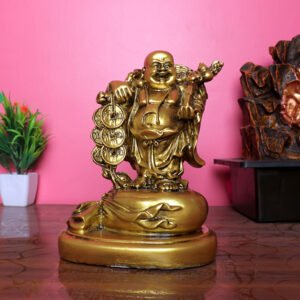 Golden Laughing Buddha Statue with Coins - 19cm Prosperity Idol - Image 1