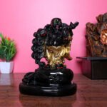 Black & Gold Laughing Buddha Statue – Feng Shui Wealth & Prosperity Idol (19cm)