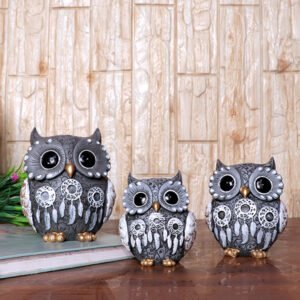 Handcrafted Blue Owl Figurine Set – Decorative Showpiece with Three Different Sizes (Large: 13cm H x 11cm L x 8cm D, Medium: 11cm H x 9cm L x 7cm D, Small: 9.5cm H x 8cm L x 6cm D) - Image 1