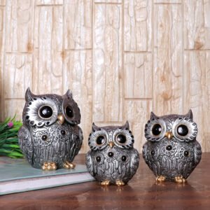 Handcrafted Owl Figurine Set – Elegant Decorative Showpiece With Three Sizes (Large: 13cm H x 11cm L x 8cm D, Medium: 11cm H x 9cm L x 7cm D, Small: 9.5cm H x 8cm L x 6cm D) - Image 1