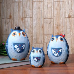 Handcrafted Owl Figurine Set – Decorative Showpiece With Three Different Sizes (Large: 15cm H x 11cm L x 10cm D, Medium: 14cm H x 10cm L x 9cm D, Small: 8cm H x 6cm L x 6cm D) - Image 1