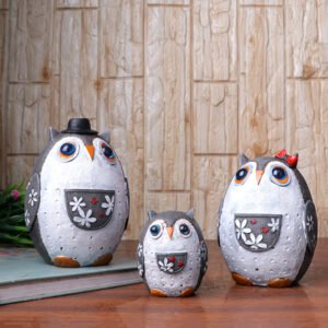 Handcrafted Owl Figurine Set – Decorative Showpiece With Three Different Sizes (Large: 15cm H x 11cm L x 10cm D, Medium: 14cm H x 10cm L x 9cm D, Small: 8cm H x 6cm L x 6cm D) - Image 1