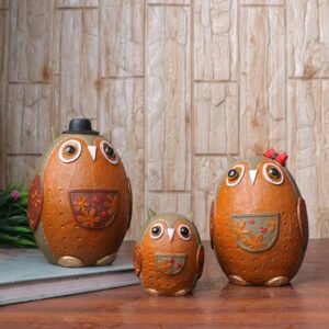 Handcrafted Owl Figurine Set – Decorative Showpiece With Three Different size (Large: 15cm H x 11cm L x 10cm D, Medium: 14cm H x 10cm L x 9cm D, Small: 8cm H x 6cm L x 6cm D) - Image 1