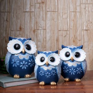 Handcrafted Brown & Green Owl Figurine Set – Decorative Showpiece with Three Different Sizes (Large: 17cm H x 13cm L x 8cm D, Medium: 15cm H x 12cm L x 7cm D, Small: 13cm H x 10cm L x 6cm D) - Image 1