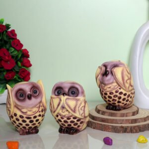 Three Wise Owls Statue Set | Hear No Evil, See No Evil, Speak No Evil | Decorative Polyresin Showpiece | 11 cm (H) - Image 1