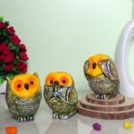 Three Wise Owls Statue Set | Hear No Evil, See No Evil, Speak No Evil | Decorative Polyresin Showpiece | 11 cm (H)