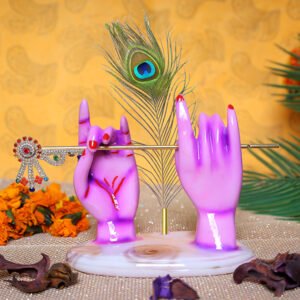 Flute Krishna Hand Showpiece for Home Decor (Purple) Marble – 5.5 Inch - Image 1