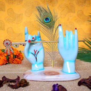 Flute Krishna Hand Showpiece for Home Decor (Sky Blue) Marble – 5.5 Inch