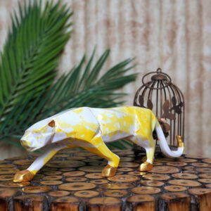 Jaguar Showpiece for Home Decor (Yellow & White) Polyresin – 3 Inch - Image 1