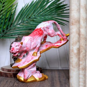 Tree Jaguar Showpiece for Home Decor (Red & White) Polyresin – 8 Inch - Image 1