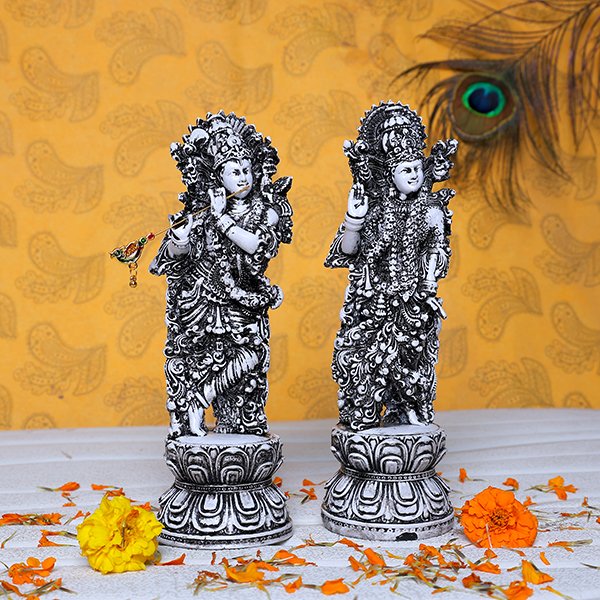 Antique Radha-Krishna for Home Decor (Black & White) Polyresin – 9 Inch