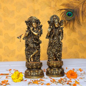 Antique Radha-Krishna for Home Decor (Golden) Polyresin – 9 Inch - Image 1