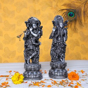 Antique Radha-Krishna for Home Decor (Silver) Polyresin – 9 Inch - Image 1