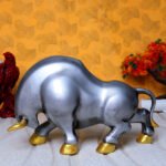 Bull Showpiece for Home Decor (Grey) Polyresin - 7 Inch