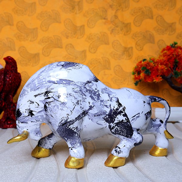 Bull Showpiece for Home Decor (Marble Texture) Marble – 7 Inch