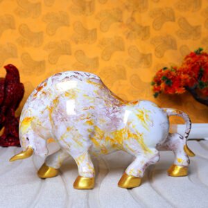 Bull Showpiece for Home Decor (Multicolor) Marble – 7 Inch - Image 1