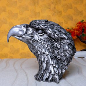 Eagle Face Showpiece for Home Decor (Silver) Polyresin – 8.5 Inch - Image 1