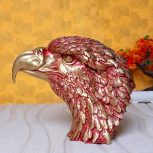 Eagle Face Showpiece for Home Decor (Red & Golden) Polyresin – 8.5 Inch - Image 1
