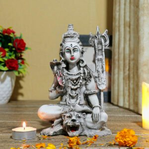 Lord Shiva Idol Showpiece for Home Decor (Black & White) Polyresin – 7.5 Inch - Image 1