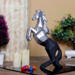 Hand Lifting Horse Showpiece for Home Decor (Silver & Black) Polyresin – 10.5 Inch