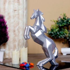 Hand Lifting Horse Showpiece for Home Decor (Silver & Black) Polyresin – 10.5 Inch - Image 1