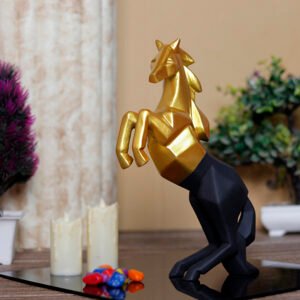 Hand Lifting Horse Showpiece for Home Decor (Golden & Black) Polyresin – 10.5 Inch - Image 1
