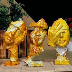 Human Faces Showpiece for Home Decor, Set of 3 (Mustard) Polyresin – 6 Inch - Image 1