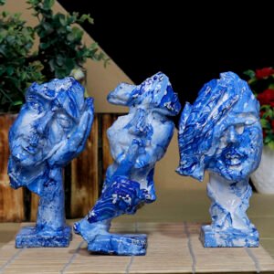 Human Faces Showpiece for Home Decor, Set of 3 (Blue) Polyresin – 6 Inch - Image 1